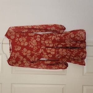 Pink Lily Open Back Orange Floral Mini Dress. Sz Small